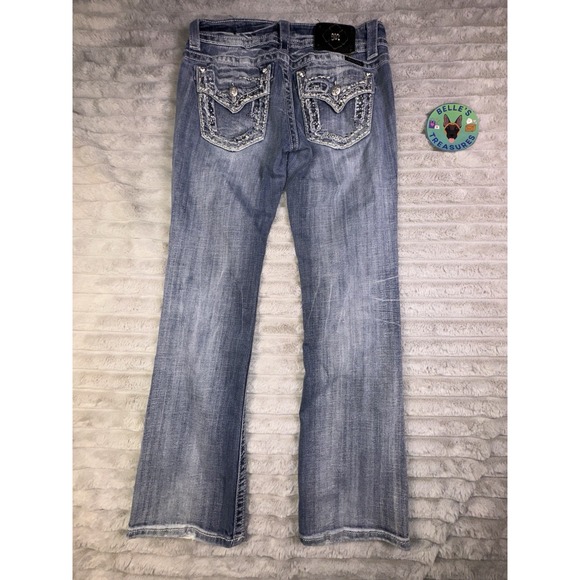 Miss Me Jeans Women's 27 Easy‎ Boot Rhinestone Flap Pocket Thick Stitch Stretch - Picture 12 of 12